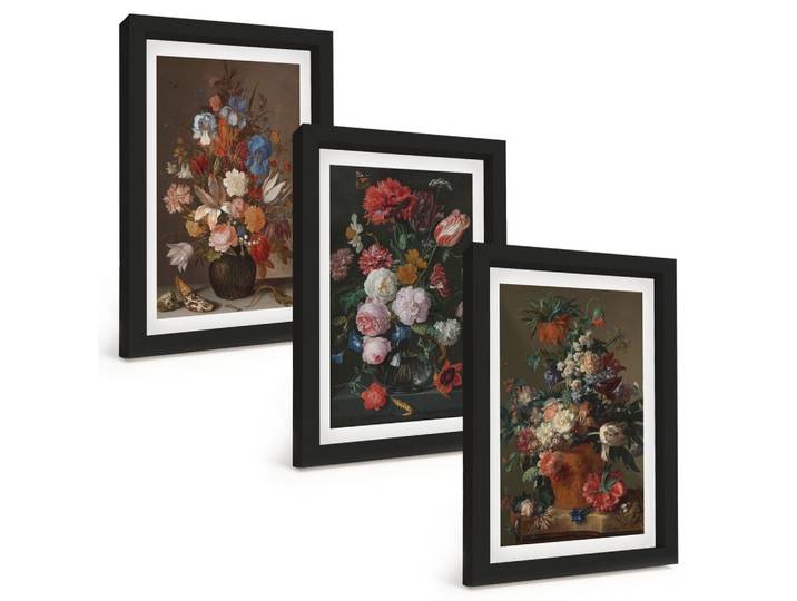 BILDER SET 3er Set - 20x30 cm Schwarzer Rahmen - Blumenarrangements in Vasen