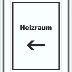 HB-Druck Heizraum Schild mit Text und Richtungspfeil rechts Heizung Wärme hochkant A0 (841x1189mm)