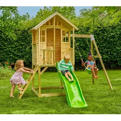 Zwerkules Villa 2 | Kinder Stelzenhaus mit Rutsche und Schaukel | Holz - Natur