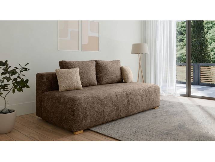 MOEBLO Schlafsofa MOSS, Funktionssofa mit Bettfunktion, Stauraum, Bouclé-Bezug & Rückenkissen, Couch Polstermöbel Sitzmöbel Wohnzimmermöbel 3-Sitzer-Sofa Stoffsofa, dekorativer Kissen, (BxHxT):200x90x100 cm
