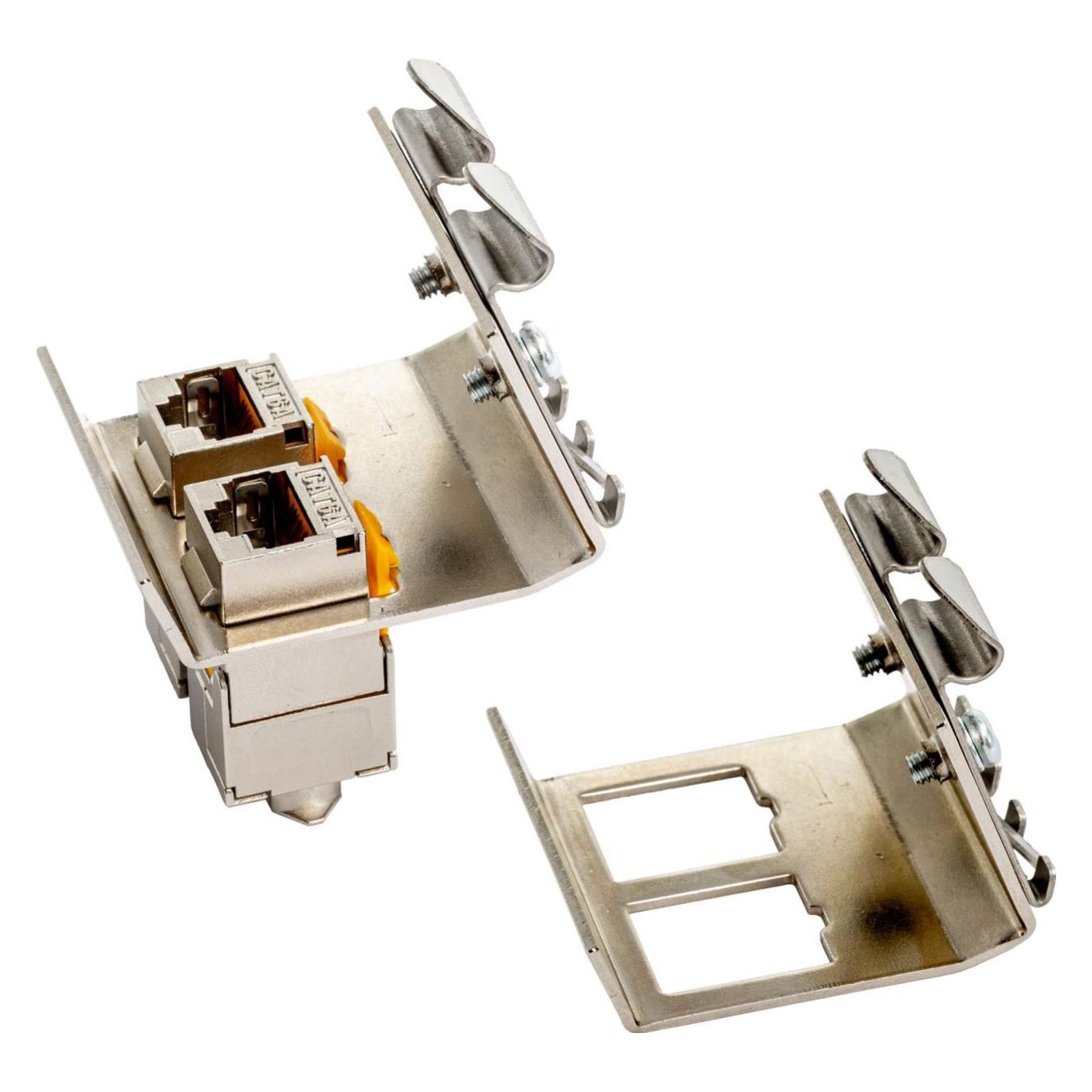 Wirewin Hutschienenadapter für Montage von 2 Keystone Jacks, Metall Keystone System (Keystone Modulhalter) (WKS DIN RAIL HOLDER 2)