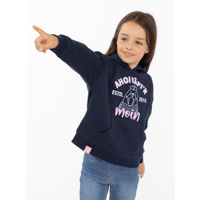 Hoodie ZWILLINGSHERZ "Ahoi Käpt´n", Mädchen, Gr. 146/152, blau (marine), Obermaterial: 80% Polyester, 20% Baumwolle, Sweatshirts Hoodie, Mini-Me,mit süßem Seehund mit Kapitänsmütze und Schriftzug