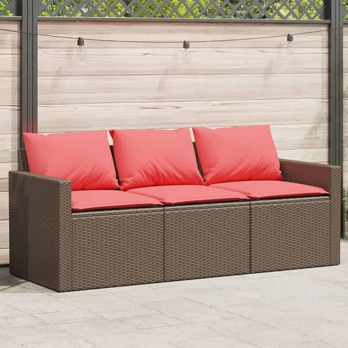 Gartensofa 3-Sitzer Braun mit Kissen, Poly Rattan Outdoor Lounge Möbel, wetterfest und pflegeleicht, ideal für Garten, Balkon, Terrasse, gemütliches Sitzgefühl mit abnehmbarem Bezug
