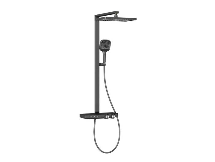 Emke Überkopfbrauseset mit Thermostat Einstellbarer Durchfluss 4-Strahl 105/40,2/57,3 cm, Anthrazit, Metall, 40.2x105x57.3 cm, Badezimmer, Baden & Duschen, Duscharmaturen