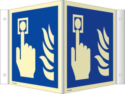 moedel Winkelschild „Hausalarm“, Aluminium, langnachleuchtend, 200 x 200 mm, DIN EN ISO 7010