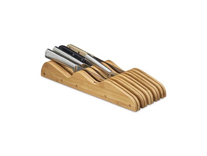 Relaxdays messenblok lade, zonder messen, liggend, bamboe, voor 9 messen, HBD: 5x12x40 cm, lade organizer, natuur