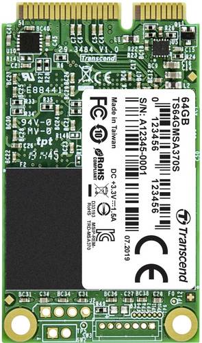 Transcend 64GB Interne mSATA SSD SATA 6 Gb/s Retail TS64GMSA370S