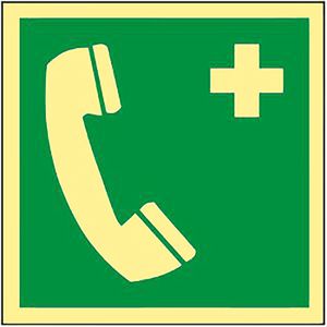 Abtec Hinweisschild ISO 7010 E004, Kunststoff, 15 x 15 cm, nachleuchtend, Notruftelefon