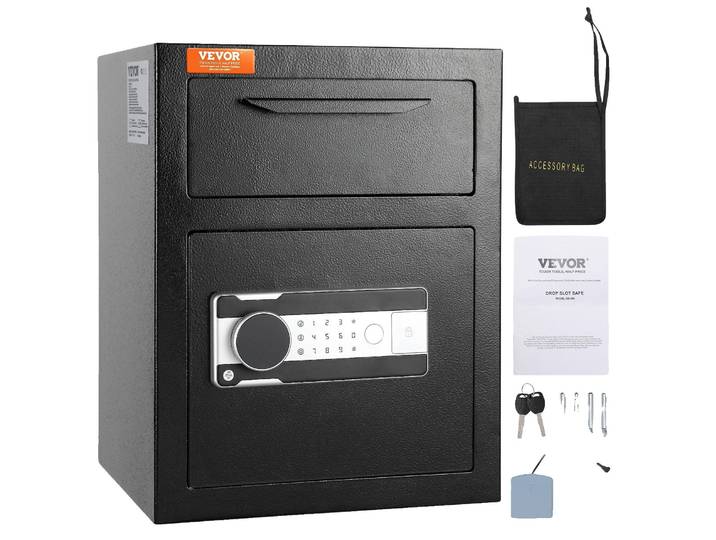 VEVOR Coffre-fort de dépôt 1\,7 L\, Coffre-fort de dépôt avec Drop-Slot\, serrure électronique à code et 2 clés de secours\, 45 x 30 x 35 cm\, coffre-fort professionnel pour argent liquide\, à la maison\, à l'hôtel\, au bureau