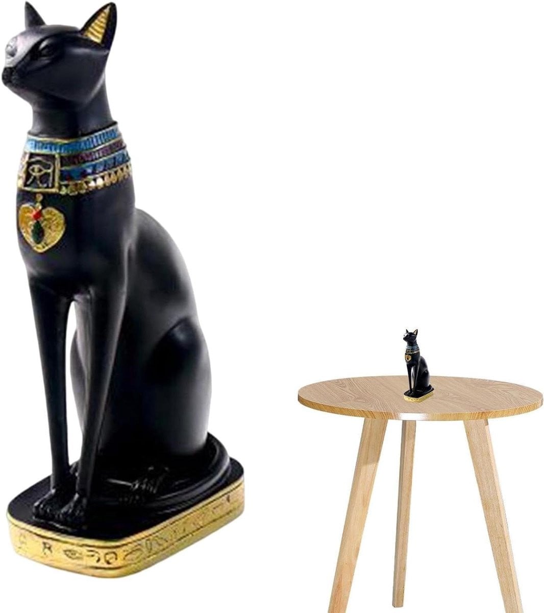 Egyptisch kattenbeeldje decoratie in zwart en goud, Hoogte: 38 cm