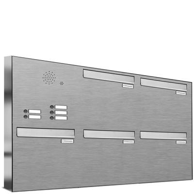 AL Briefkastensysteme 5 Fächer Premium Edelstahl Durchwurf Briefkasten Anlage mit Klingeln, Post A4, robust, wetterfest, Artikelnummer: 331V5DZ3KS