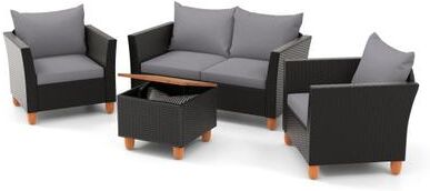 Costway 4 Pieces Outdoor Conversation Set with Storage Coffee Table-Gray