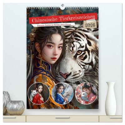 Chinesische Tierkreiszeichen - Fantasie-Zodiak im Stil des alten Chinas (hochwertiger Premium Wandkalender 2026 DIN A2 hoch), Kunstdruck in Hochglanz