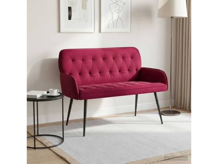 2-Sitzer-Sofa mit Metallbeinen 2-Sitzer Weinrot Samt Knopfheftung,Polyesterbezug,Schaumstofffüllung,Holzwerkstoff-Rahmen,kompakte Sitzgelegenheit