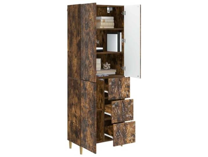 KTHLBRH Schrank Eiche Smoke 3 Schubladen 3 Einlegeböden Türen Platzsparendes Design, Verwendung im Innen- und Außenbereich, Montage erforderlich, 49,49 kg