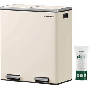 Songmics Mülleimer LTB060A01, cremeweiß, aus Metall, 2 x 30 Liter