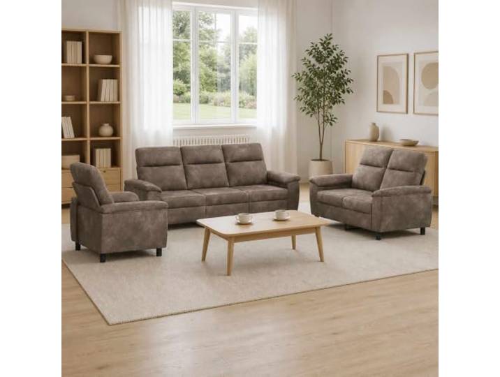 Sofa-Set 3 pcs Hellgrau Kunstwildleder Metallrahmen,Kissenrücken,Sperrholz-Armlehnen,abnehmbare Bezüge mit Reißverschluss,Alltag