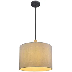 LED Hängelampe Textil Pendelleuchte Stoffschirm grau Wohnzimmerlampe, Metall Holz, 7W 806Lm warmweiß, DxH 40x120 cm