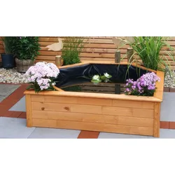Gartenteich Neustrelitz grau mit Pumpe  144 x 144 x 40 cm – Balkonteich aus Kiefer, grau – quadratischer Terrassenteich – Teich für Garten & Balkon
