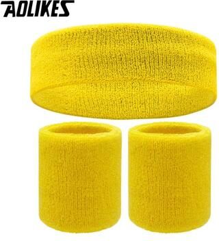 Uplift Treasures AOLIKES Terry Cloth Sweatband Set With Headband And Wristbands yellow