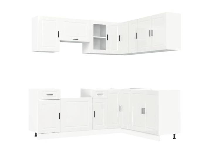 HKTMGDNG 11-tlg Küchenzeile Porto Hochglanz Weiß Holzwerkstoff Schrank Set Modulare Anbauküche für flexible Raumgestaltung in der Küche, reichlich Stauraum für Geschirr und Küchenutensilien.