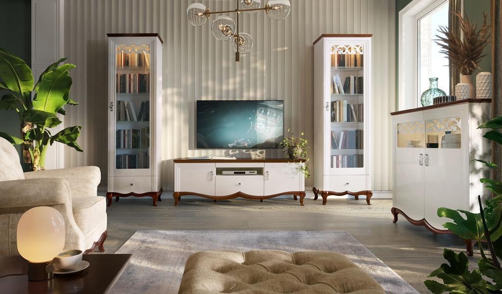 Komplett Wohnzimmer TV-Lowboard met 2x Vitrine Houten Meubel Set 3-delig