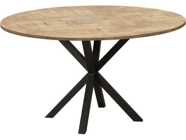 Esstisch OMG DESIGN Kent , braun (mango, schwarz, mango), B:130cm H:77cm T:130cm, Tische, Esstisch, Hochwertige Melamin-Tischplatte mit Metallgestell
