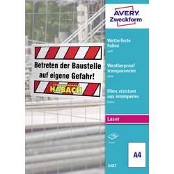 Avery-Zweckform 3487 Wetterfeste Folie DIN A4 Laserdrucker, Farblaserdrucker, Kopierer, Farbkopierer Weiß 100 St.