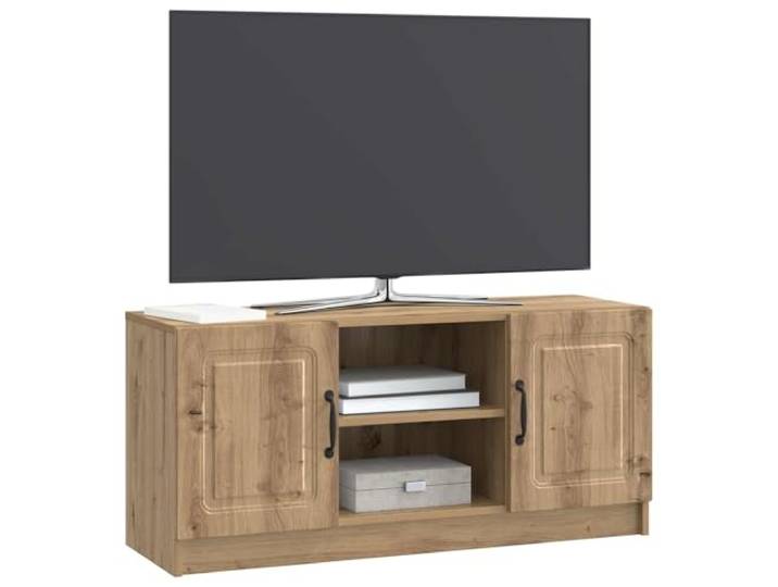 GKHPYURE TV-Schrank Eiche Handwerk 102 x 34,5 x 47 cm Technisches Holz, 2 Drehtüren, 1 Einlegeboden, Metallgriffe, viel Stauraum
