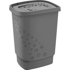 Rotho Wäschekorb Flowers, anthrazit, mit Deckel, aus Kunststoff, 44,7 x 60,5 x 34,7 cm, 55 Liter