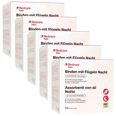 Redcare Binden mit Flügeln Nacht Fünferpack 5x10 St