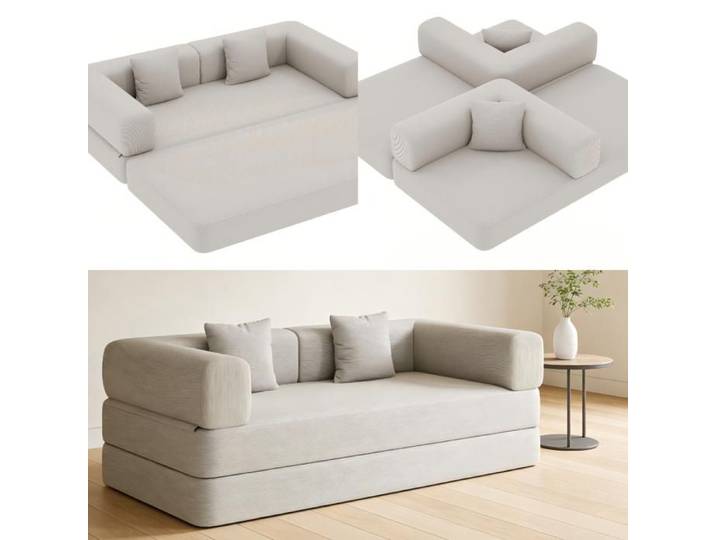 Canapé 2 places convertible 200cm Lit pliant Canapé Compressé pour Salon Beige Velours côtelé