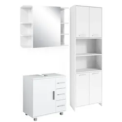 Vicco Badmöbel Set "Maris", Weiß, 3 Teile, mit Hochschrank, Spiegelschrank,Waschbeckenunterschrank