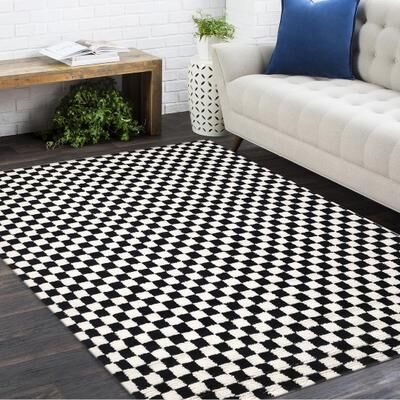 Overton Contemporary Checkered Black Area Rug