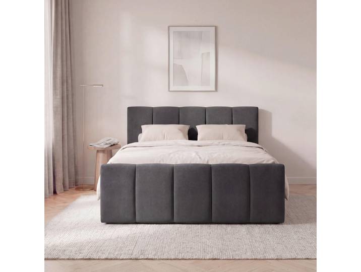 Boxxx Boxspringbett, Anthrazit, Kunststoff, H2, 7-Zonen, 140x200 cm, Made in EU, Bettkasten, gepolstertes Kopfteil, Stoffauswahl, Topper durchgehend, In verschiedenen Grössen erhältlich, Matratze geteilt, Schlafzimmer, Bett, Boxspringbetten