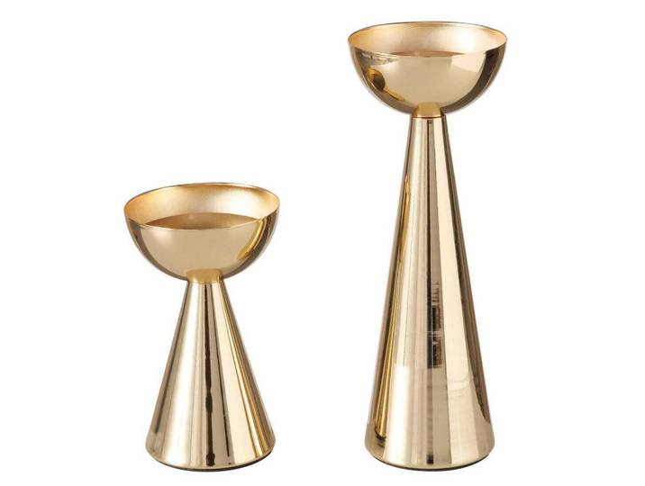 Boltze Home Kerzenhalter Luena 2er-Set, Goldfarben, Metall, 9x25x9 cm, Dekoration, Kerzen & Kerzenhalter, Teelichthalter