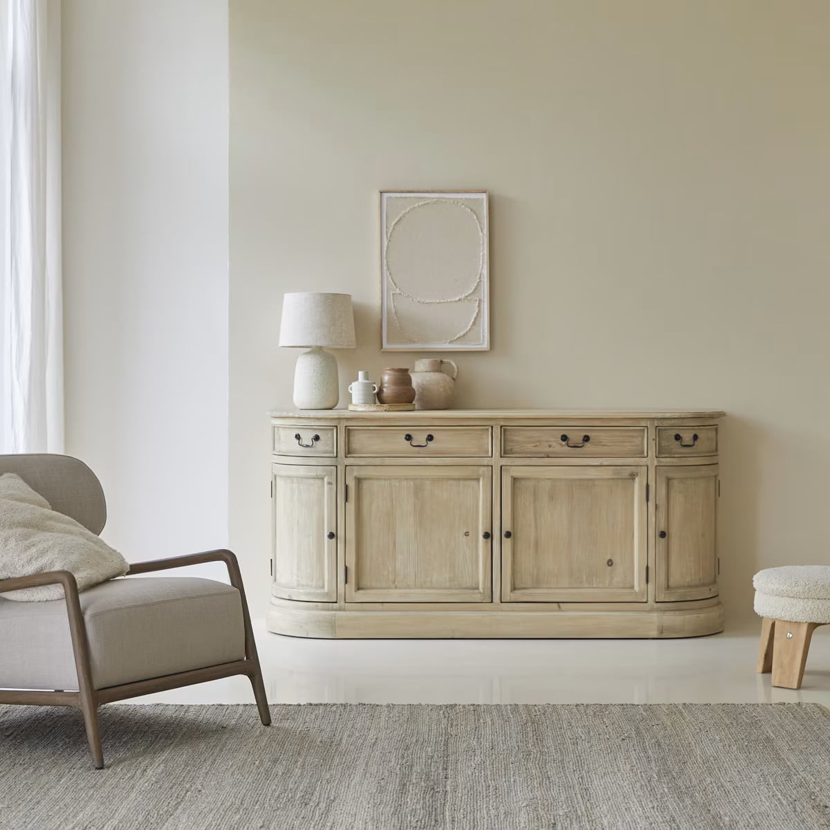 Tikamoon Buffetkast van Grenen - Beige - Breedte: 180 cm
