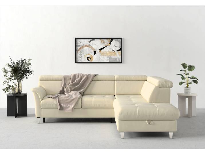 Ecksofa, Polyester, Beige 252×216 cm, Mit Bettfunktion & Stauraum, Sit & More