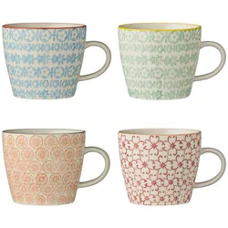 Bloomingville Carla Becher mit Henkel 4er Set, Ø 9,5xH8 cm, 4 verschiedene Farben