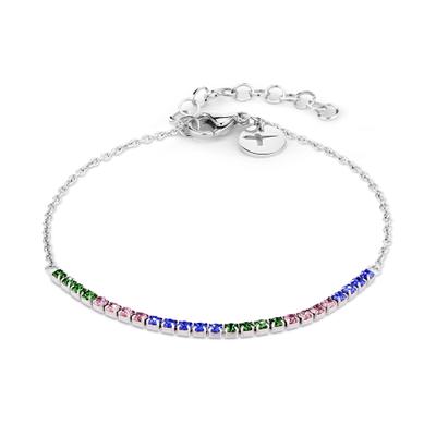 Armband TAMARIS "The Rainbow Sparkling Beads, Regenbogen-Optik", bunt (edelstahlfarben, grün, rosa, blau, grün, rosa, blau), Armbänder, Damen, 21cm, Edelstahl, Armband, mit Glasstein