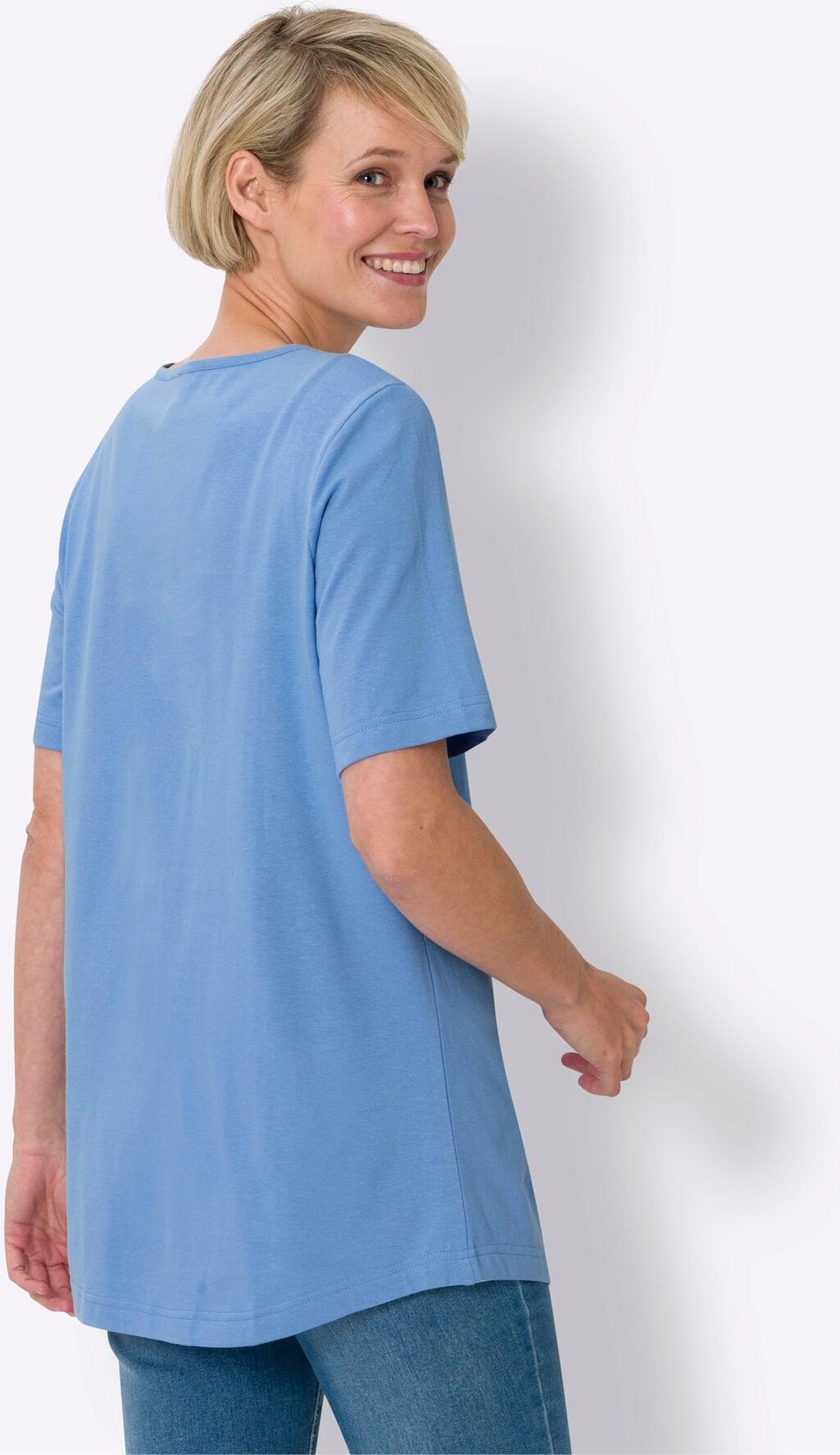 Longshirt CLASSIC BASICS "Doppelpack Shirts", Damen, Gr. 44, bunt (himmelblau, apricot), 100% Baumwolle, unifarben, Rundhals, Shirts Longshirt himmelblau, apricot 44