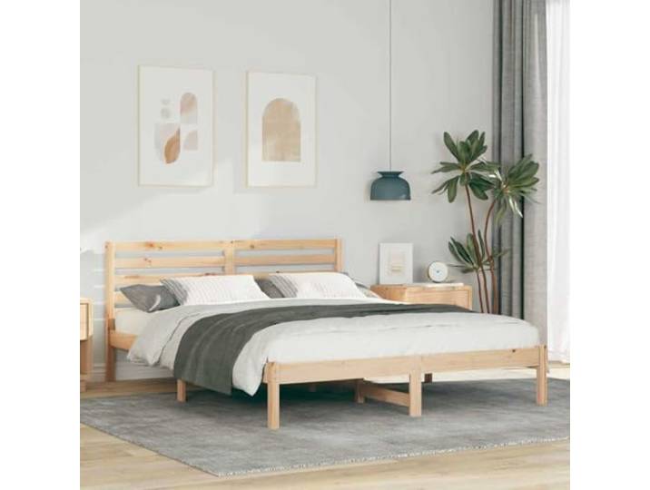 RJPLMFV Bettgestell, Kiefernholz, massiv, Braun, 160 x 200 cm Mit Kopfteil, Plattform-Design, Lattenrost, einfache Montage, einfache Reinigung