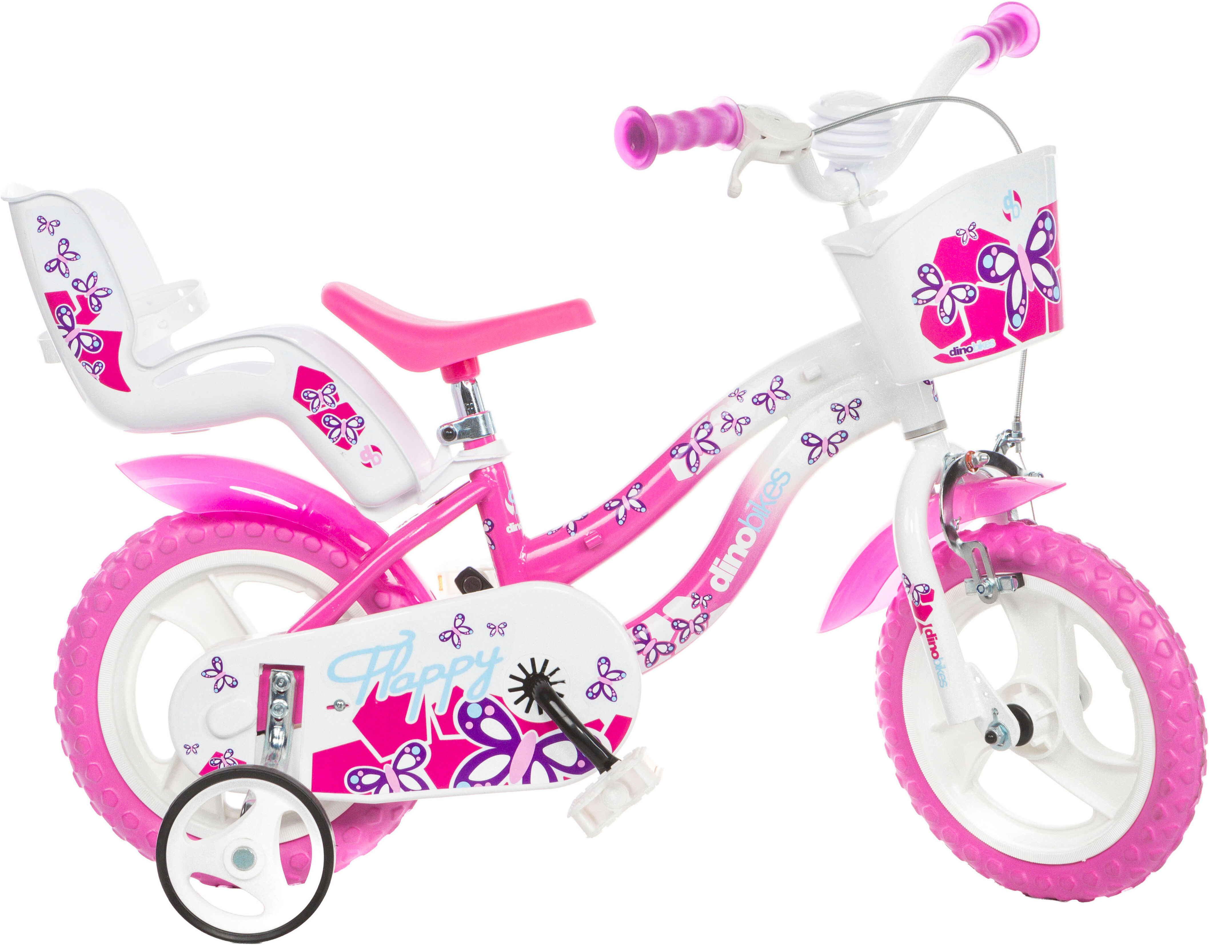 Kinderfahrrad DINO BIKES "12" Flappy Kinderfahrrad Mädchen stabiler Stahl-Rahmen Stützräder", pink, Fahrräder, Kinder, 22cm, 12 Zoll (30,48cm), Kinderfahrrad, mit Stützrädern, Korb und Puppensitz pink 22cm, 12 Zoll (30,48cm)