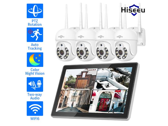 Hiseeu 3/5MP 10.1 moniteur 10CH NVR CCTV caméra IP système de Surveillance ensemble Vision nocturne P2P sans fil sécurité PTZ caméras Kit ﻿