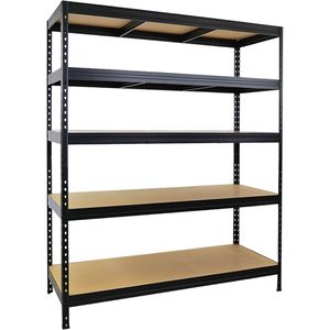 PROREGAL Schwerlastregal Rivet, 5 Holzböden, 250 kg Fachlast, schwarz, 180 x 150 x 60 cm