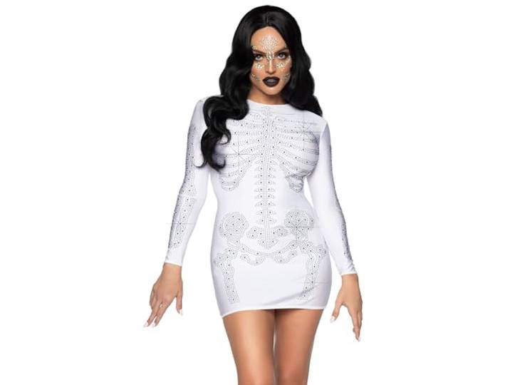 Leg Avenue Carnaval Kostuum Rhinestone skeleton dress, S (wit)