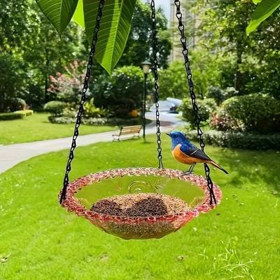 Inspire Select Flower Shaped Hanging Bird Feeder & Bird Bath Outdoor Garden Bird Water Tray With Chain 1 Layer Pink