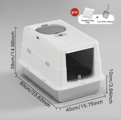 Inspire Picks Stainless Steel Covered Cat Litter Box With Non Slip Mat s white