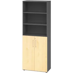 bümö Aktenregal & Schrank abschließbar, Büroschrank Regal Kombination Holz 80cm breit in Graphit/Ahorn - abschließbarer Schrank für's Büro &