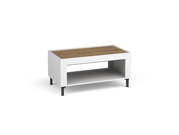 Couchtisch MONTA 97×56 cm Wohnzimmertisch mit offene Regal, Weiß